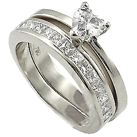 18K White Gold Wedding Band Set : 0.90 cttw Diamonds