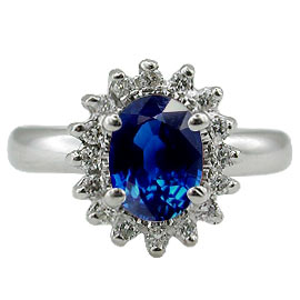 14K White Gold Multi Stone Ring : 1.16 cttw Sapphire & Diamonds