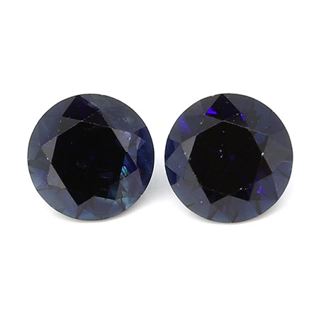 1.29 cttw Darkish Blue Pair of Round Natural Blue Sapphires