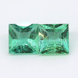 0.39 cttw Pair of Princess Cut Natural Emeralds : Fine Grass Green