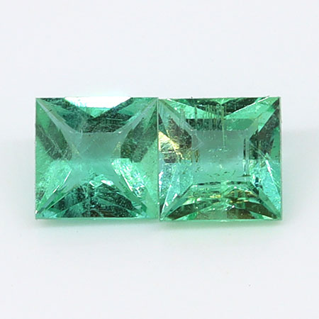 0.39 cttw Pair of Princess Cut Natural Emeralds : Fine Grass Green