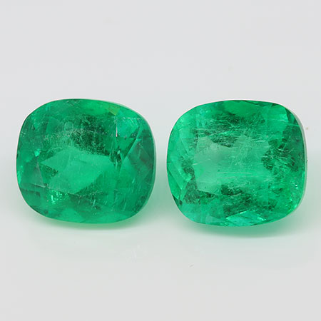 5.94 cttw Pair of Cushion Cut Natural Emeralds : Intense Green