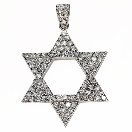 14K White Gold Star of David Pendant : 1.08 cttw Diamonds