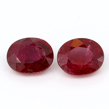 0.77 cttw Pair of Oval Natural Rubies : Rich Red