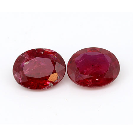 0.80 cttw Pair of Oval Natural Rubies : Rich Red