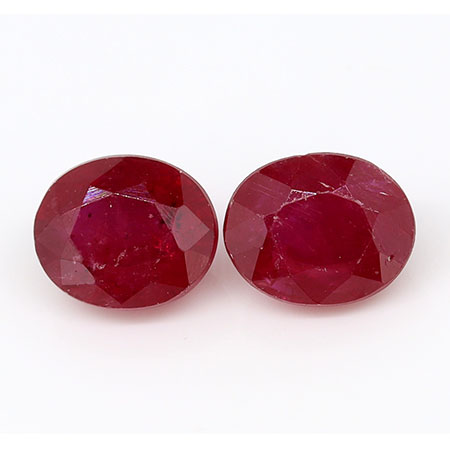 1.20 cttw Pair of Oval Natural Rubies : Rich Red