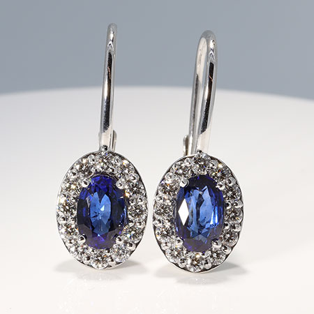 14K White Gold Hoop Earrings : 3.80 cttw Blue Sapphires & Diamonds