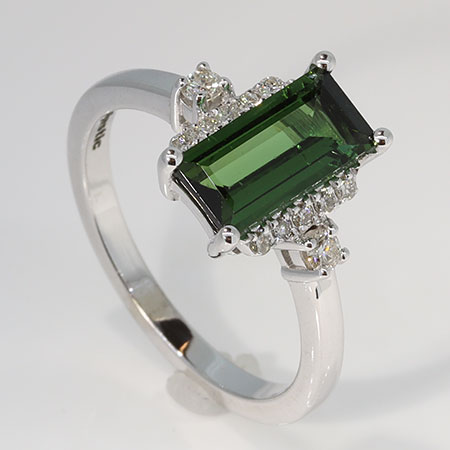 14K White Gold Multi Stone Ring : 1.60 cttw Tourmaline & Diamonds