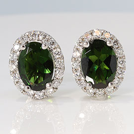 14K White Gold Anniversary Stud Earrings : 1.58 cttw Tourmalines & Diamonds