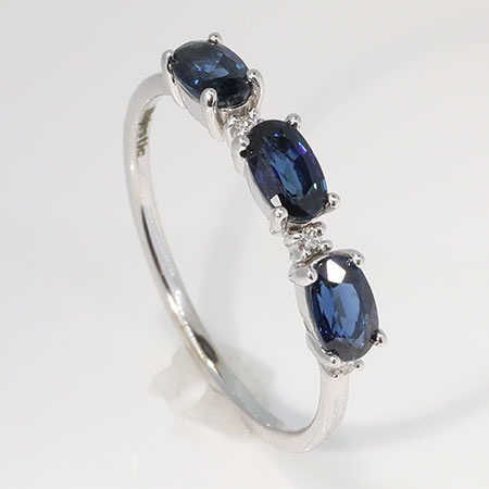 14K White Gold Multi Stone Ring : 0.94 cttw Sapphires & Diamonds