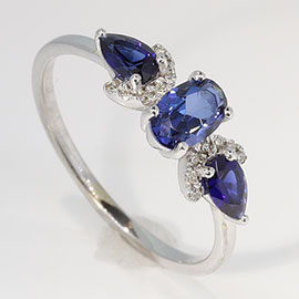 14K White Gold Multi Stone Ring : 1.20 cttw Sapphires & Diamonds