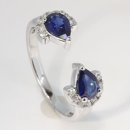 14K White Gold Multi Stone Ring : 0.85 cttw Sapphires & Diamonds