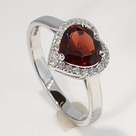 14K White Gold Halo Ring : 1.13 cttw Garnet & Diamonds