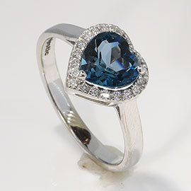 14K White Gold Halo Ring : 1.13 cttw Topaz London & Diamonds