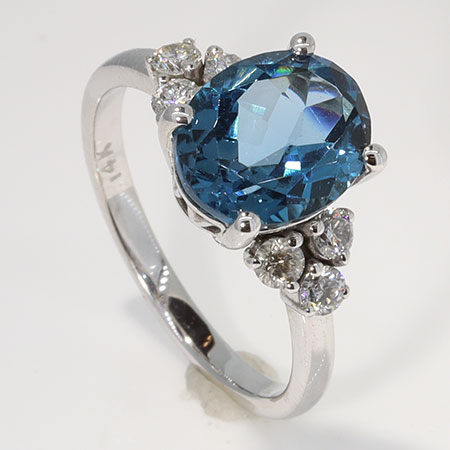 14K White Gold Multi Stone Ring : 3.30 cttw Topaz London  & Diamonds