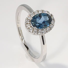 14K White Gold Halo Ring : 1.21 cttw Topaz London & Diamonds