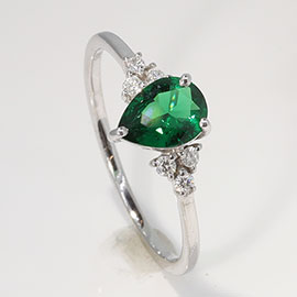 14K White Gold Multi Stone Ring : 0.69 cttw Tsavorite & Diamonds