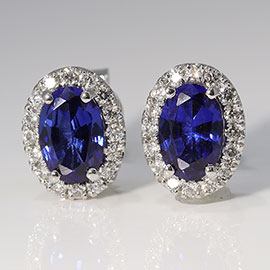 14K White Gold Designer Stud Earrings : 1.25 cttw Sapphires & Diamonds