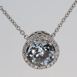 14K White Gold Drop Pendant : 1.59 cttw Aquamarine & Diamonds