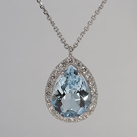 14K White Gold Drop Pendant : 1.85 cttw Aquamarine & Diamonds