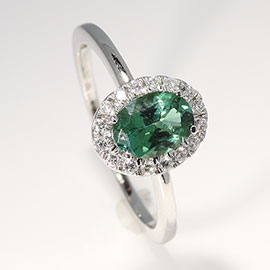 14K White Gold Halo Ring : 1.19 cttw Tourmaline & Diamonds