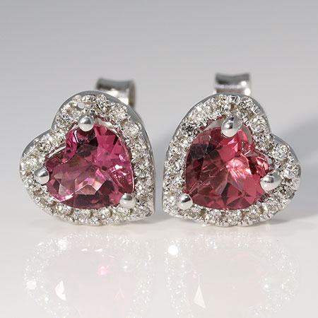 14K White Gold Anniversary Stud Earrings : 1.18 cttw Tourmaline & Diamonds