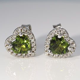 14K White Gold Anniversary Stud Earrings : 1.18 cttw Tourmaline & Diamonds