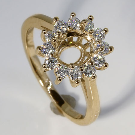 18K Yellow Gold Halo Setting : 0.42 cttw Diamonds