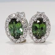 14K White Gold Halo 1.27cttw Tourmaline & Diamond Earrings