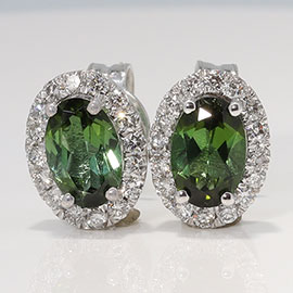 14K White Gold Halo Stud Earrings : 1.27 cttw Tourmalines & Diamonds