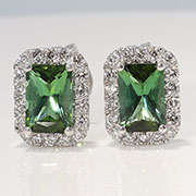 14K White Gold Halo 1.38cttw Tourmaline & Diamond Earrings