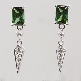 14K White Gold Designer Stud Earrings : 1.28 cttw Tourmalines & Diamonds