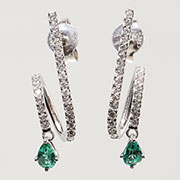 14K White Gold 0.50cttw Emerald & Diamond Earrings