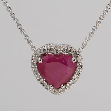 14K White Gold Heart Pendant : 1.44 cttw Ruby & Diamonds