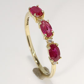 14K Yellow Gold Multi Stone Ring : 1.13 cttw Rubies & Diamonds