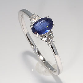 14K White Gold Multi Stone Ring : 0.58 cttw Sapphire & Diamonds