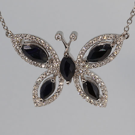 18K White Gold Drop Pendant : 3.41 cttw Sapphires & Diamonds