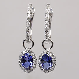 14K White Gold Hoop Earrings : 2.35 cttw Sapphires & Diamonds