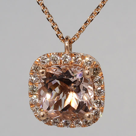 14K Rose Gold Drop Pendant : 1.42 cttw Morganite & Diamonds