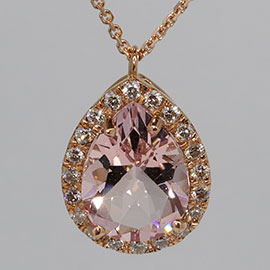 14K Rose Gold Drop Pendant : 1.88 cttw Morganite & Diamonds