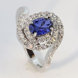 14K White Gold Multi Stone Ring : 1.27 cttw Sapphire & Diamonds