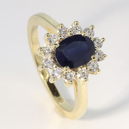 14K Yellow Gold Multi Stone Ring : 2.24 cttw Sapphire & Diamonds