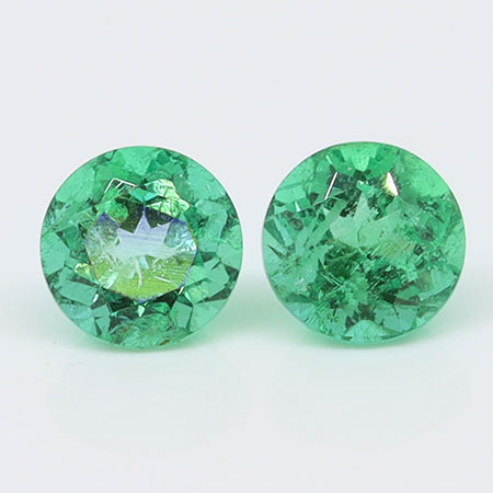 0.68 cttw Pair of Round Natural Emeralds : Grass Green