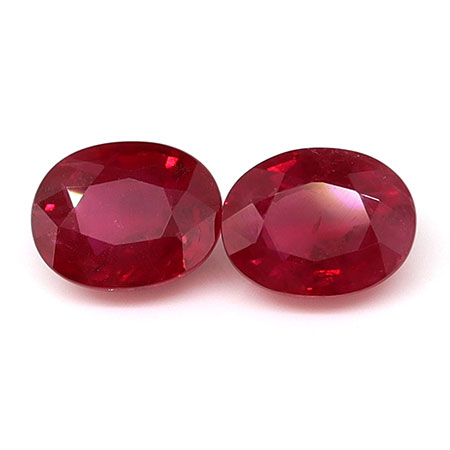 1.02 cttw Pair of Oval Natural Rubies : Fiery Red