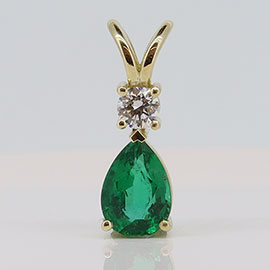 14K Yellow Gold Drop Pendant : 1.75 cttw Emerald & Diamond