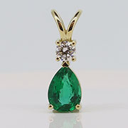 14K Yellow Gold 1.20cttw Emerald & Diamond Pendant